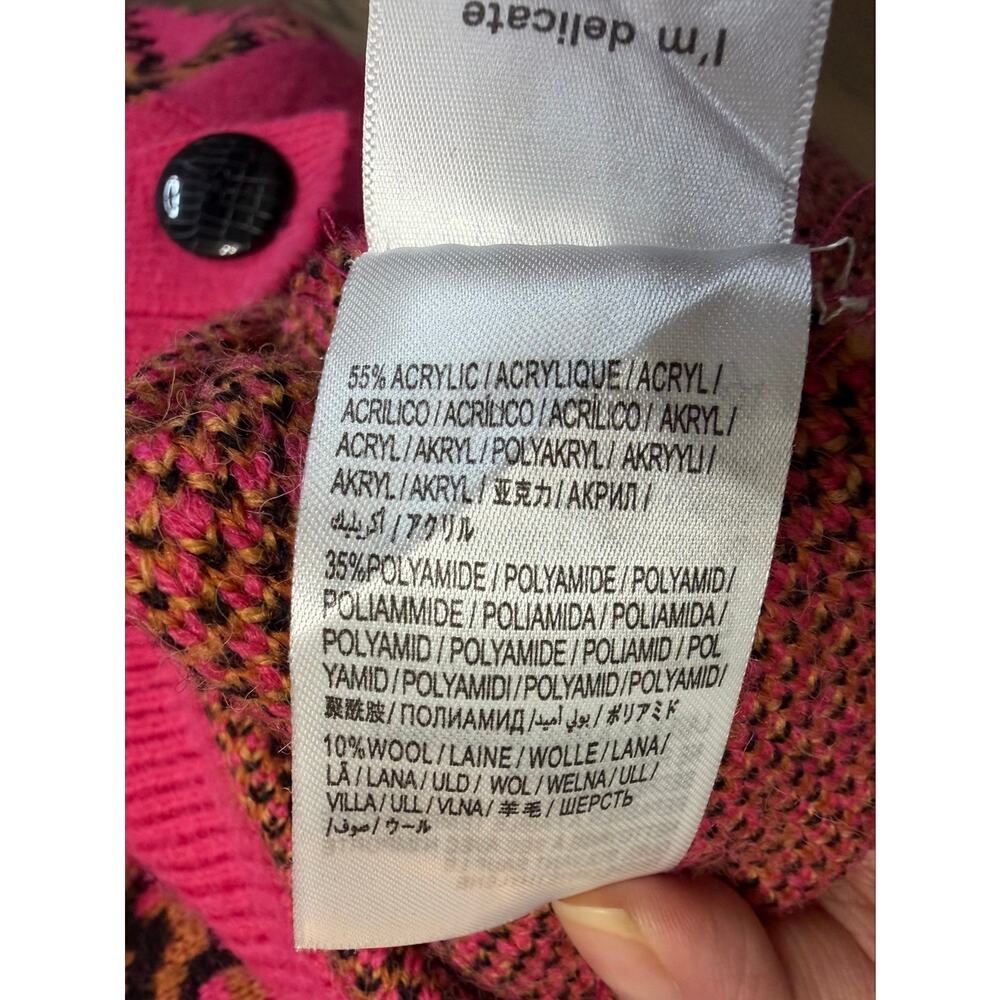FARM Rio Croco Pink Knit Cardigan Sweater Oversized Multi Women's S - Picture 10 of 12